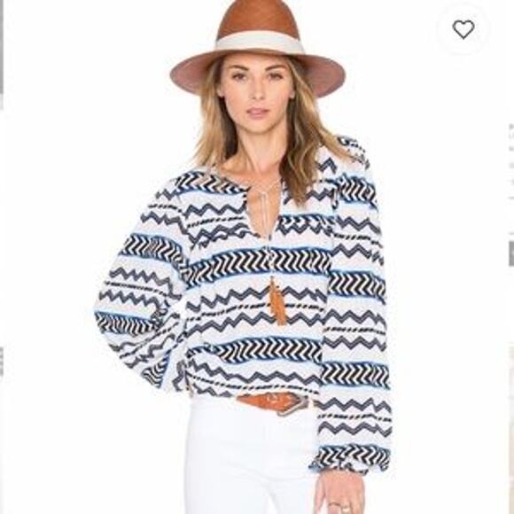 Misa Los Angeles Tops - Misa Los Angeles Althea Blue Zig Zag Top - Size XS